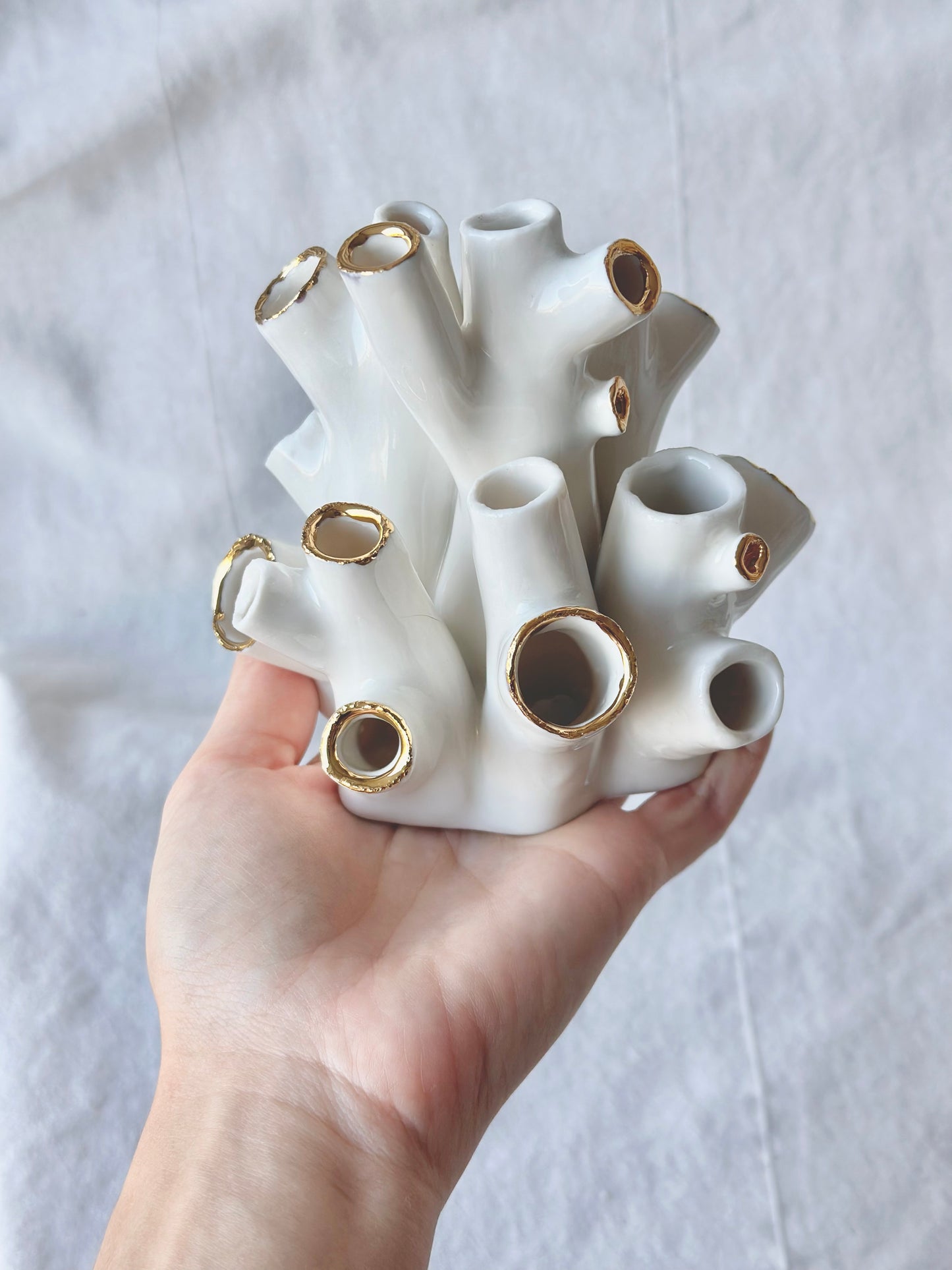 Koralowiec dekoracyjny, rzeźba porcelanowa złocona