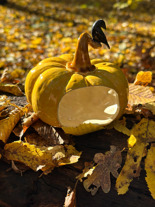 Citrouille décorative en céramique avec un corbeau