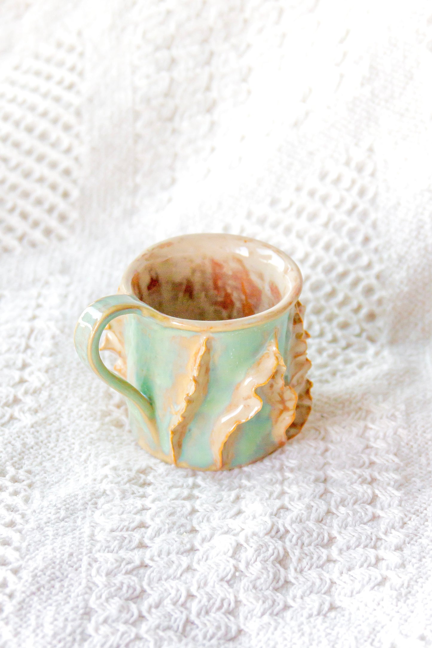 Filiżanka do espresso ceramiczna „Laminari” beżowo-zielona