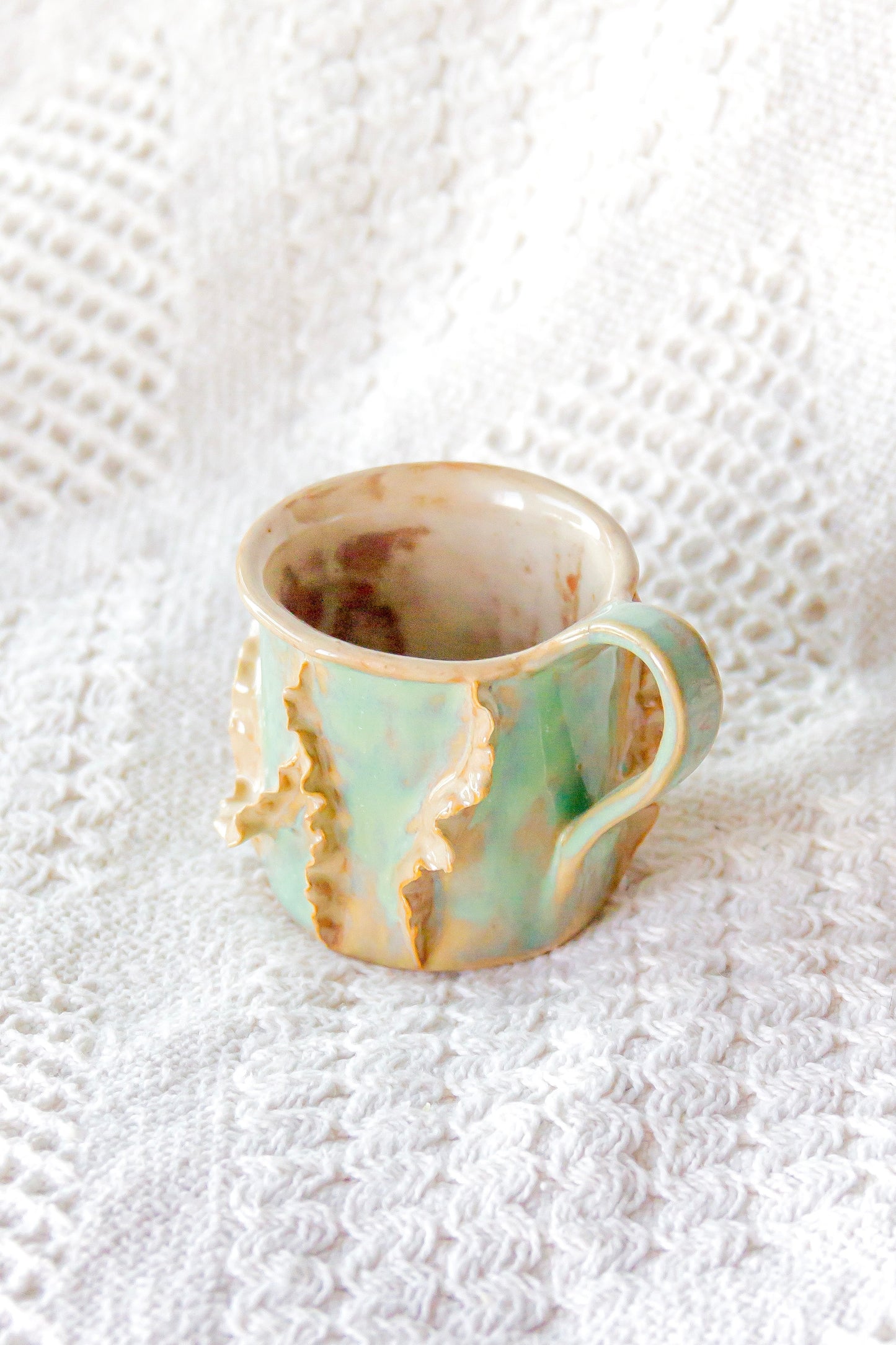 Filiżanka do espresso ceramiczna „Laminari” beżowo-zielona