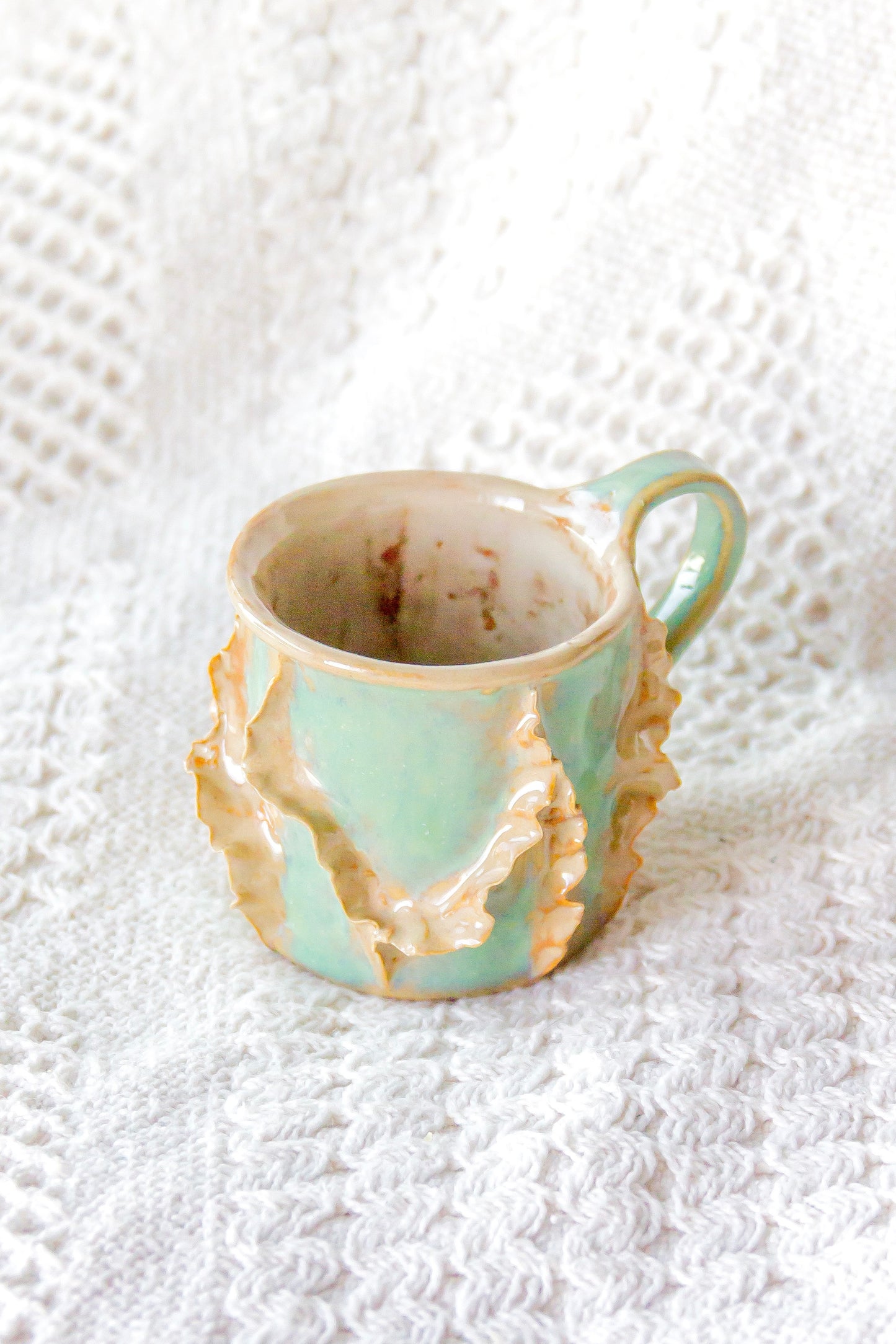 Filiżanka do espresso ceramiczna „Laminari” beżowo-zielona