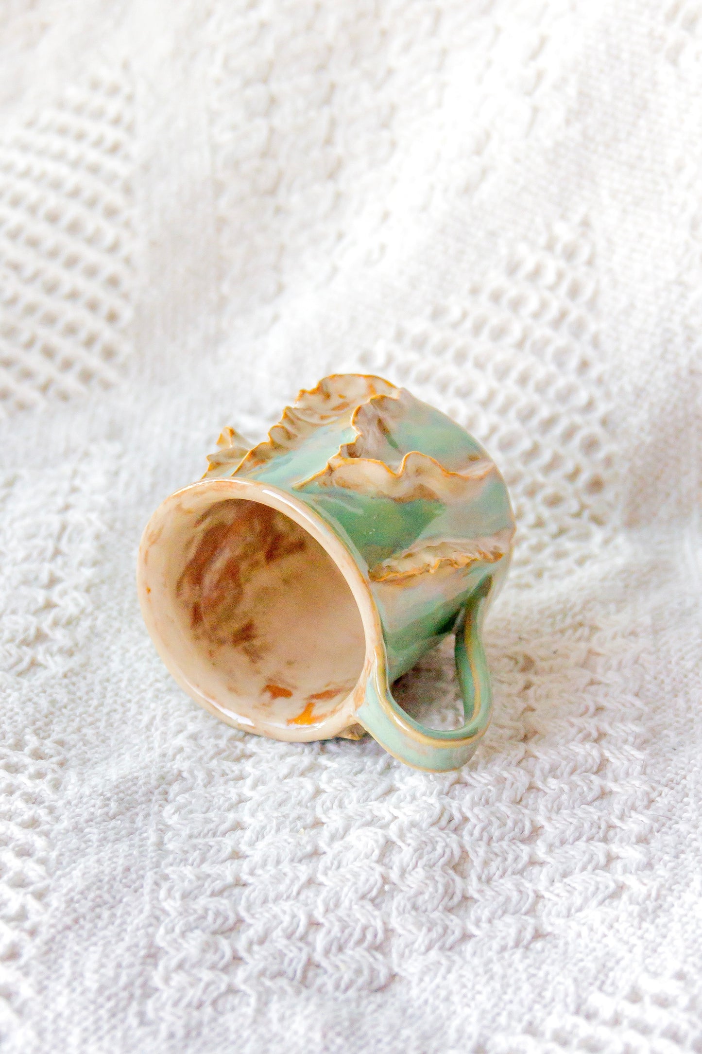 Filiżanka do espresso ceramiczna „Laminari” beżowo-zielona