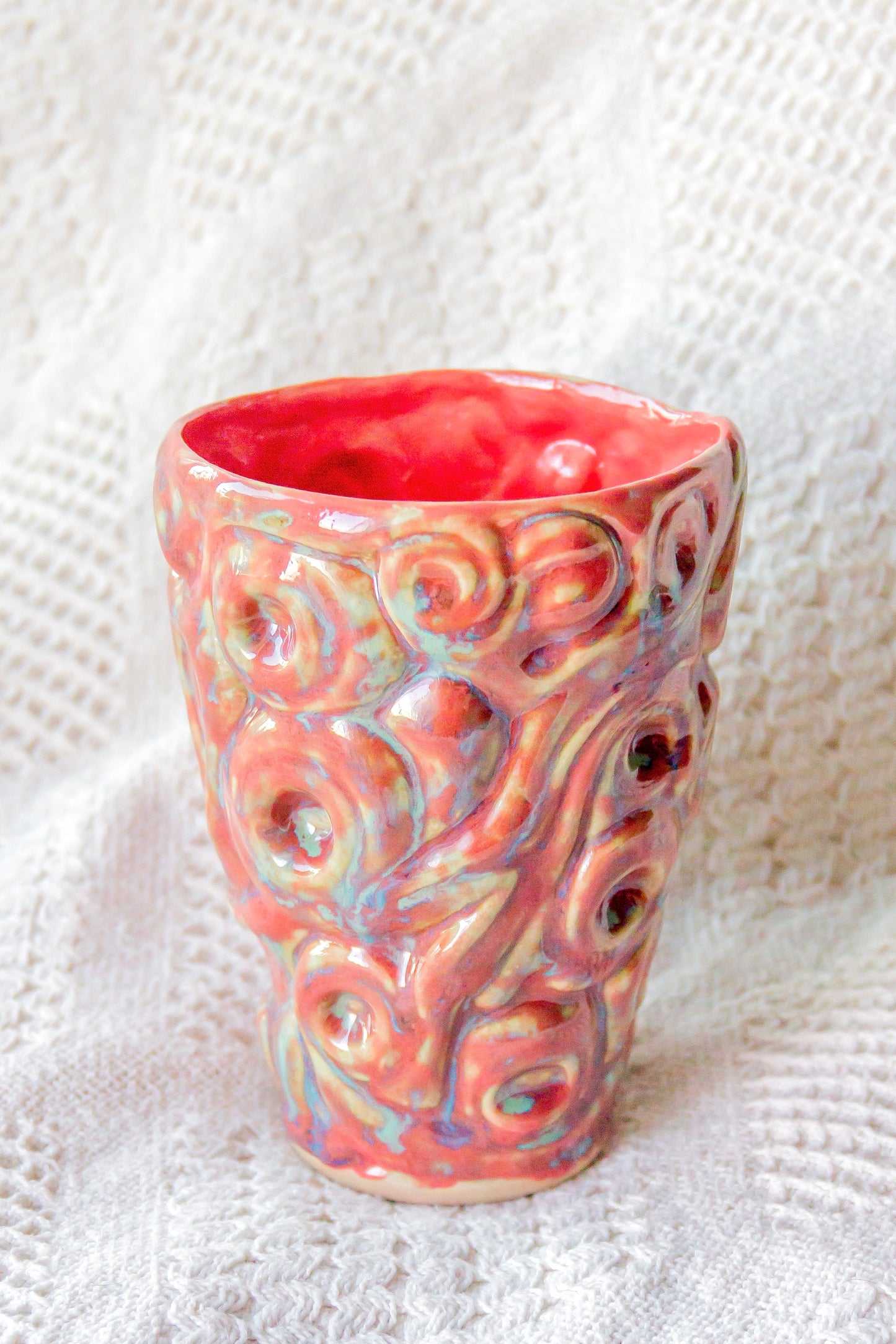 Kubek ceramiczny «Twist» zielono-malinowy