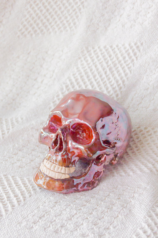 Czaszka ceramiczna brązowo-metaliczna z ruchomą żuchwą