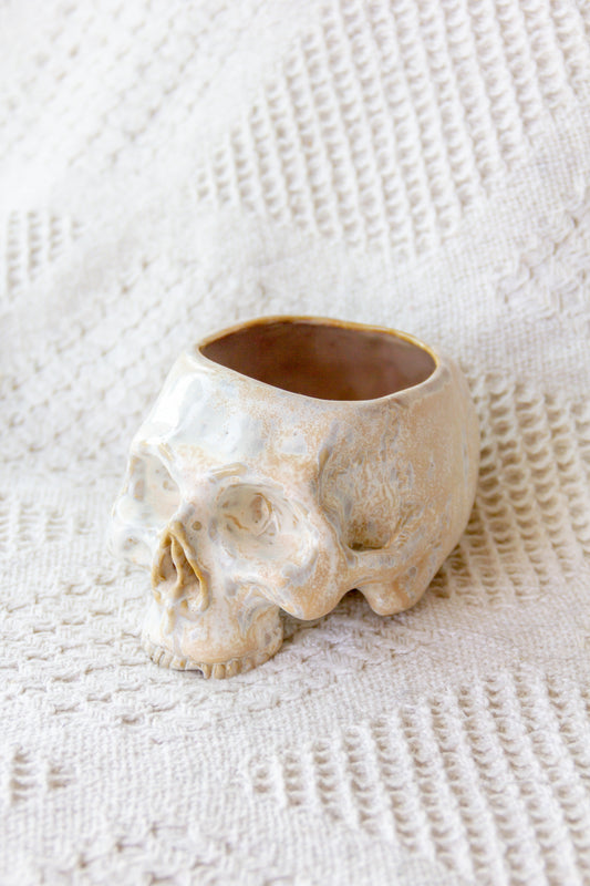 Czaszka-szkatułka ceramiczna beżowo-biała
