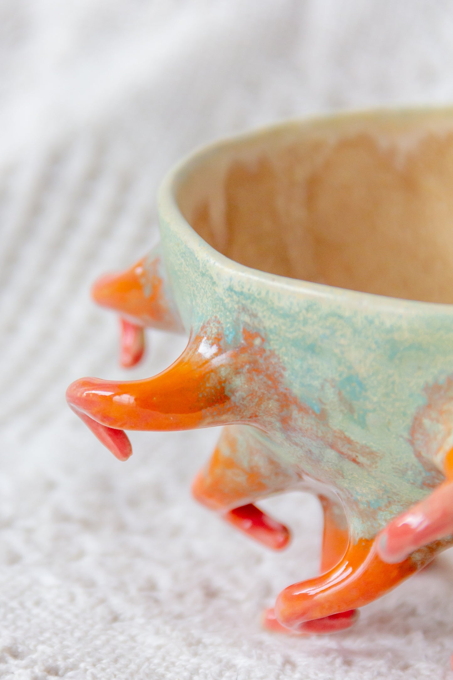 Miska ceramiczna “Opuncja” piaskowo-malinowa