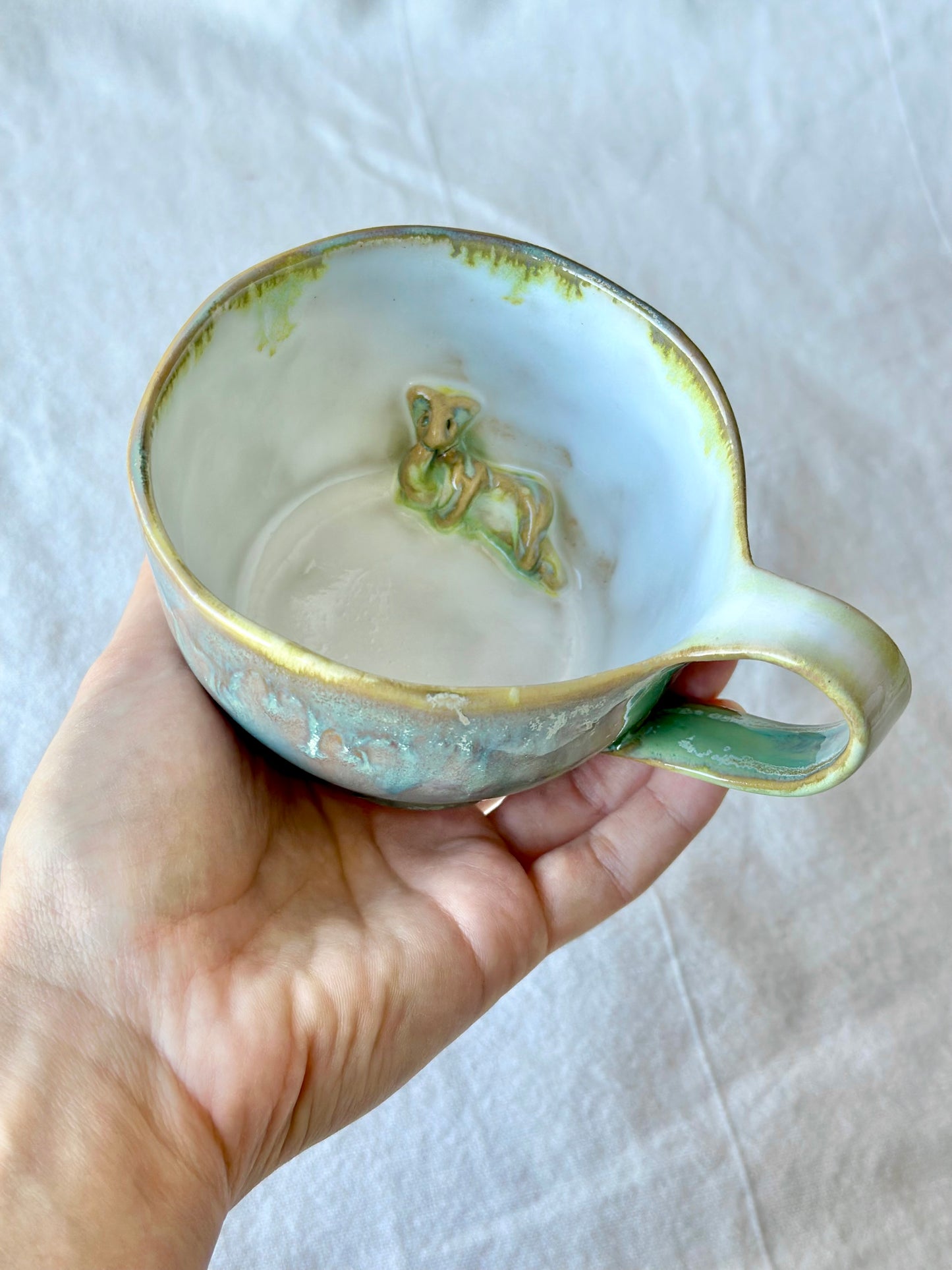 Filiżanka ceramiczna z werlingiem w kolorze zielono-białym