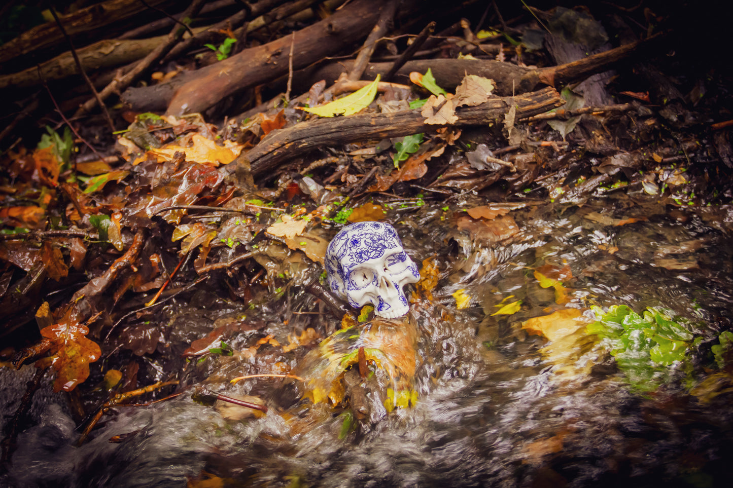 Czaszka porcelanowa biało-granatowa