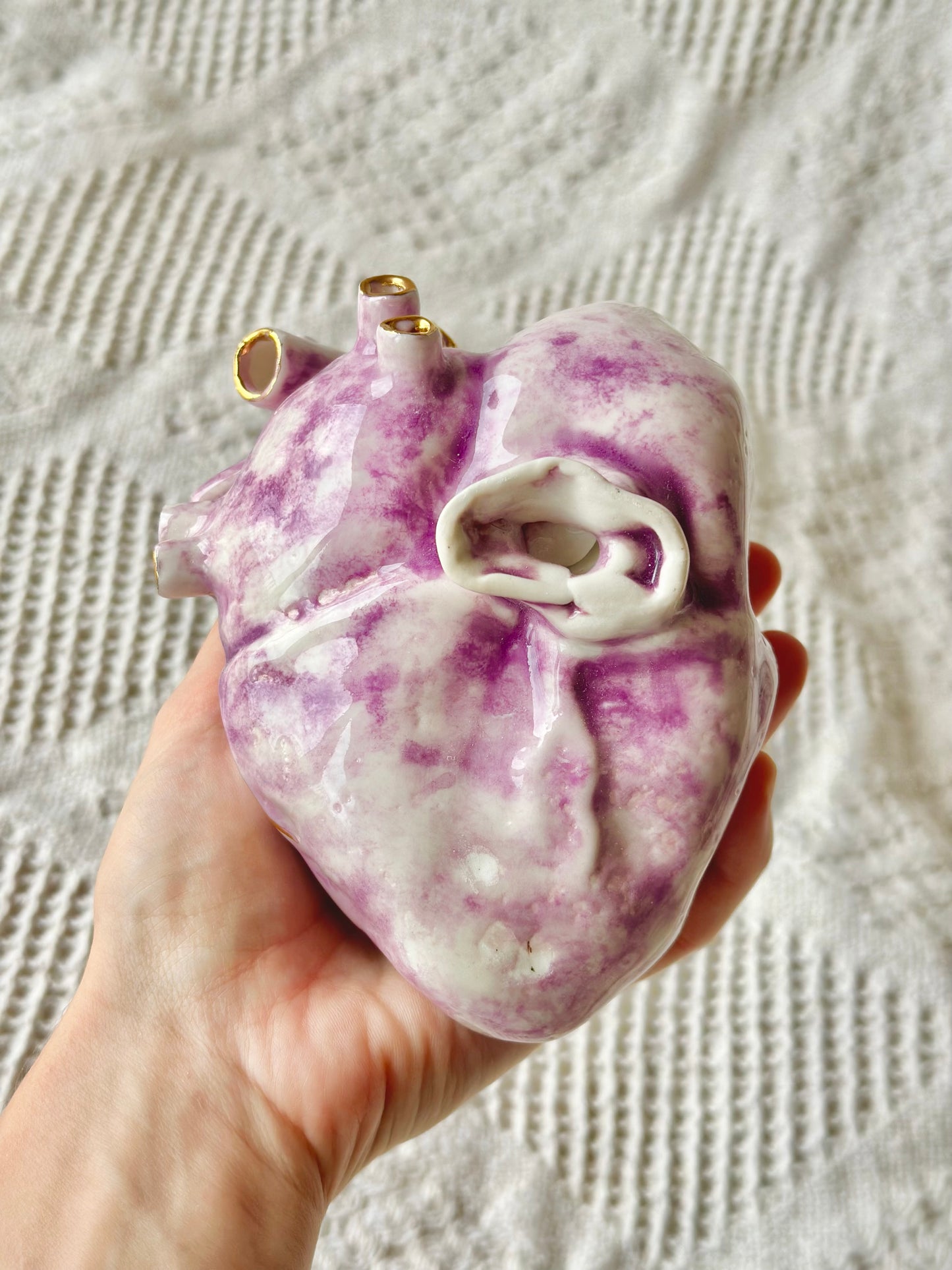 Serce porcelanowe fioletowe ze złoceniem