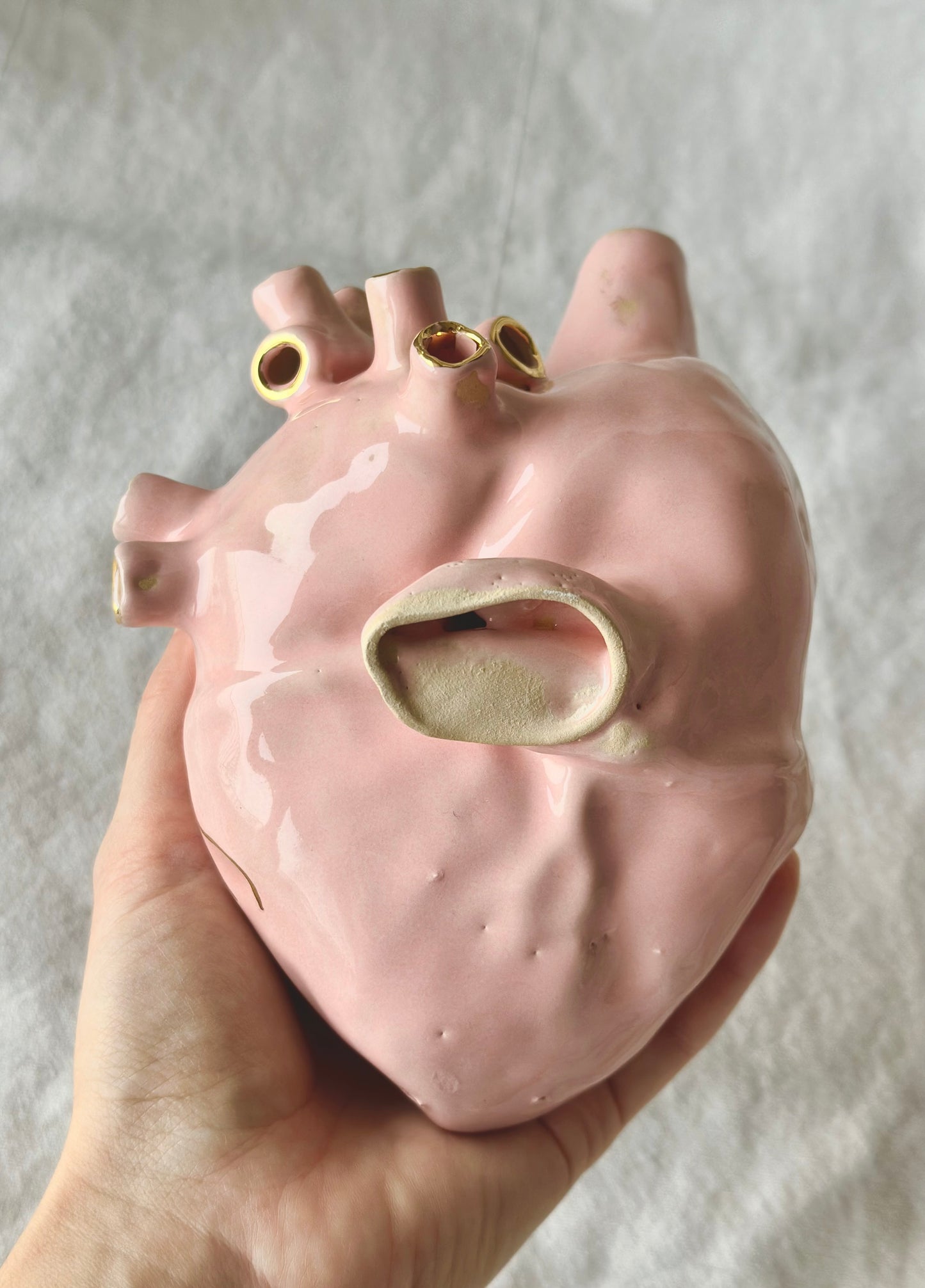 Serce ceramiczne różowe ze złoceniem