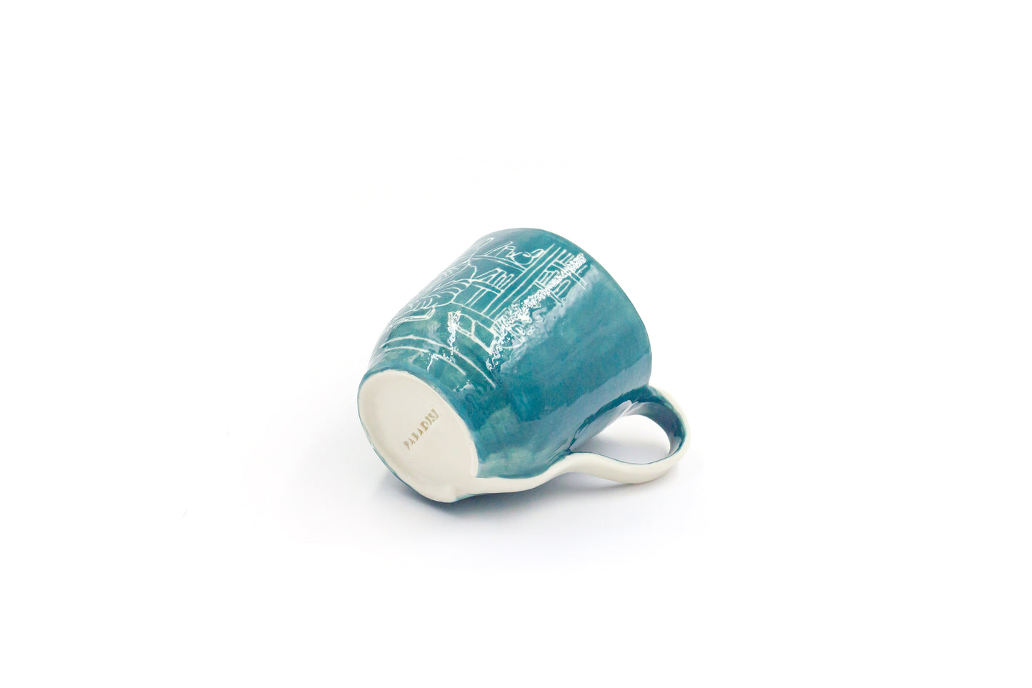 Kubek porcelanowy w kolorze turkusowo-białym