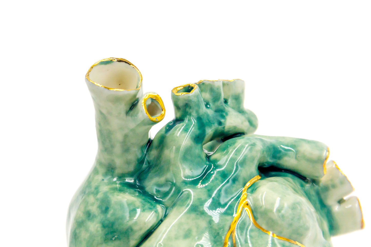 Serce porcelanowe zielone ze złoceniem