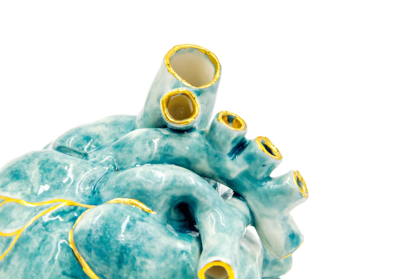 Serce porcelanowe turkusowe ze złoceniem