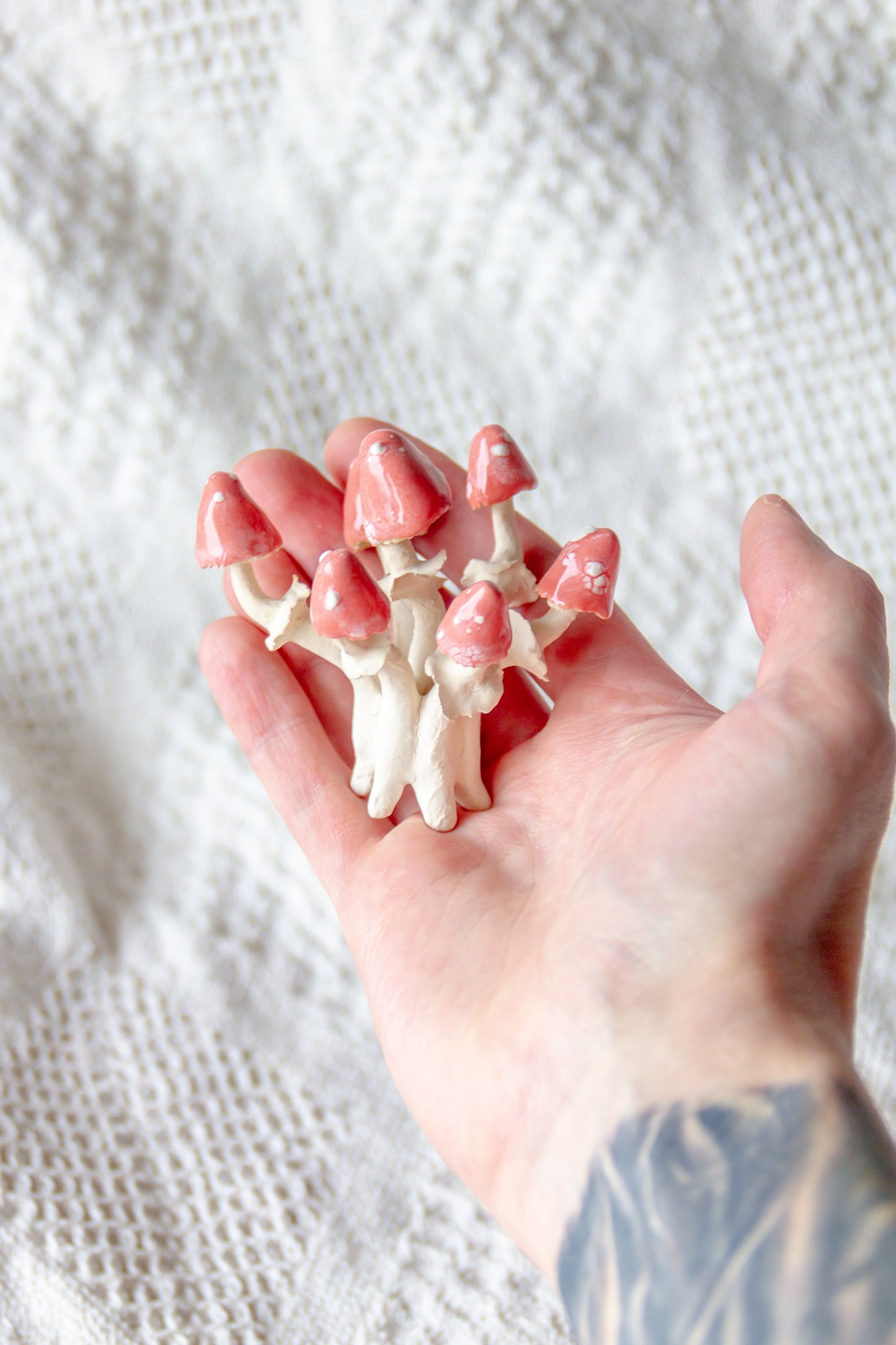 Grzybki ceramiczne biało-różowe mini