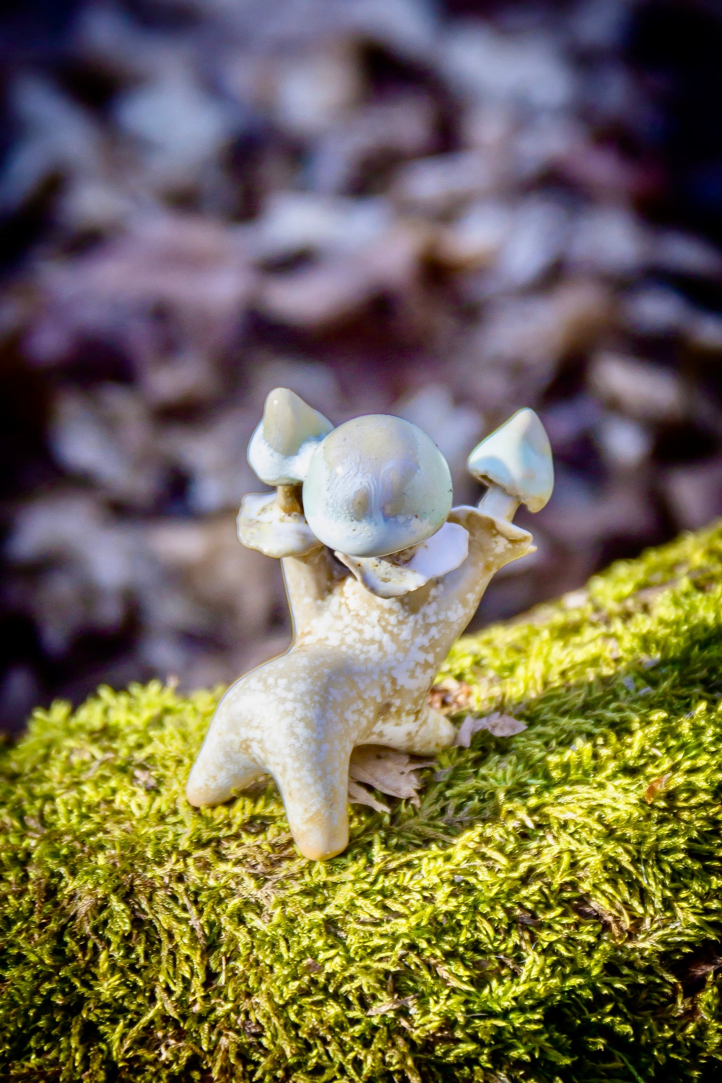 Grzybki ceramiczne beżowo-niebieskie mini