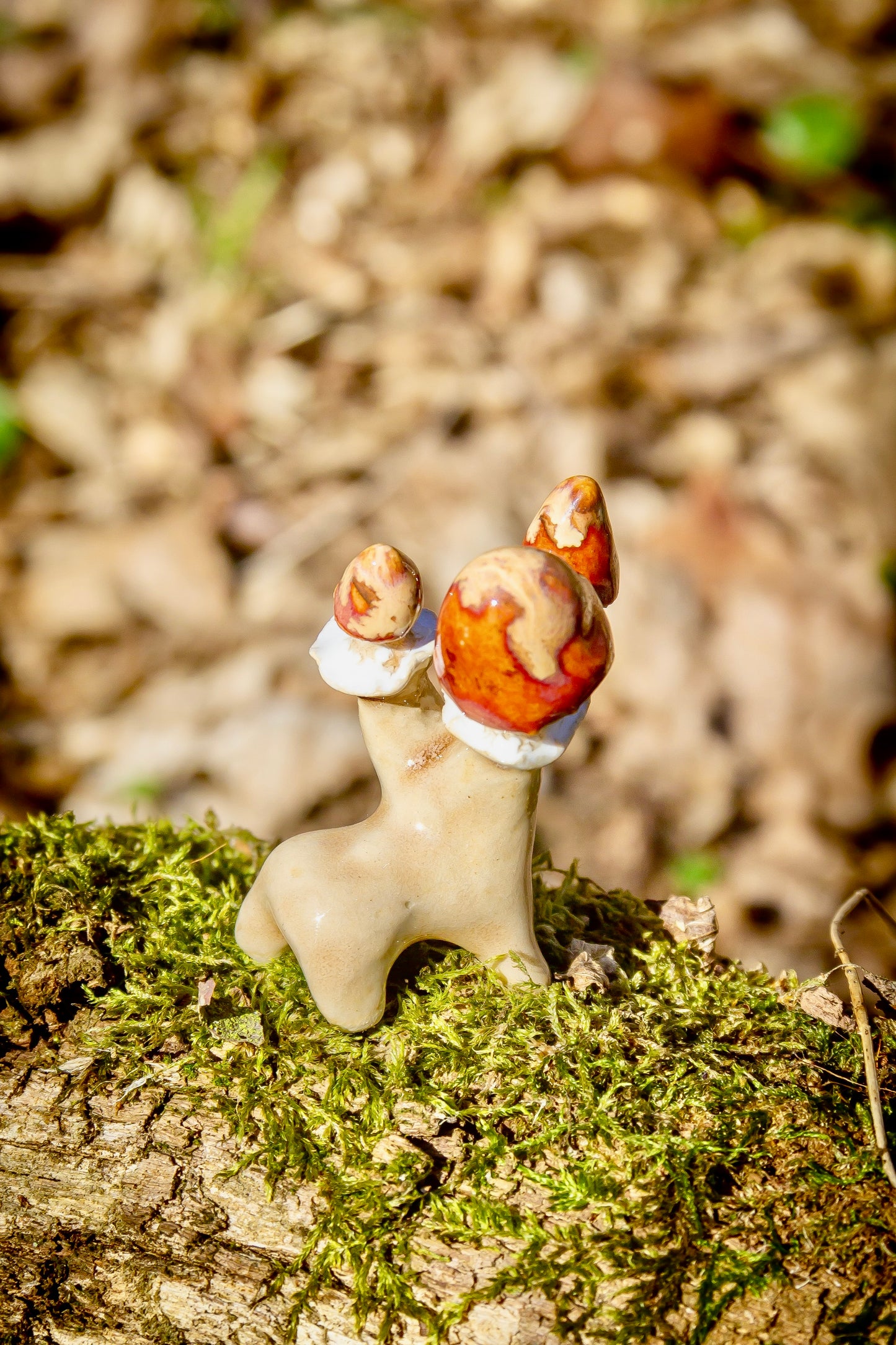 Grzybki ceramiczne beżowo-brązowe mini