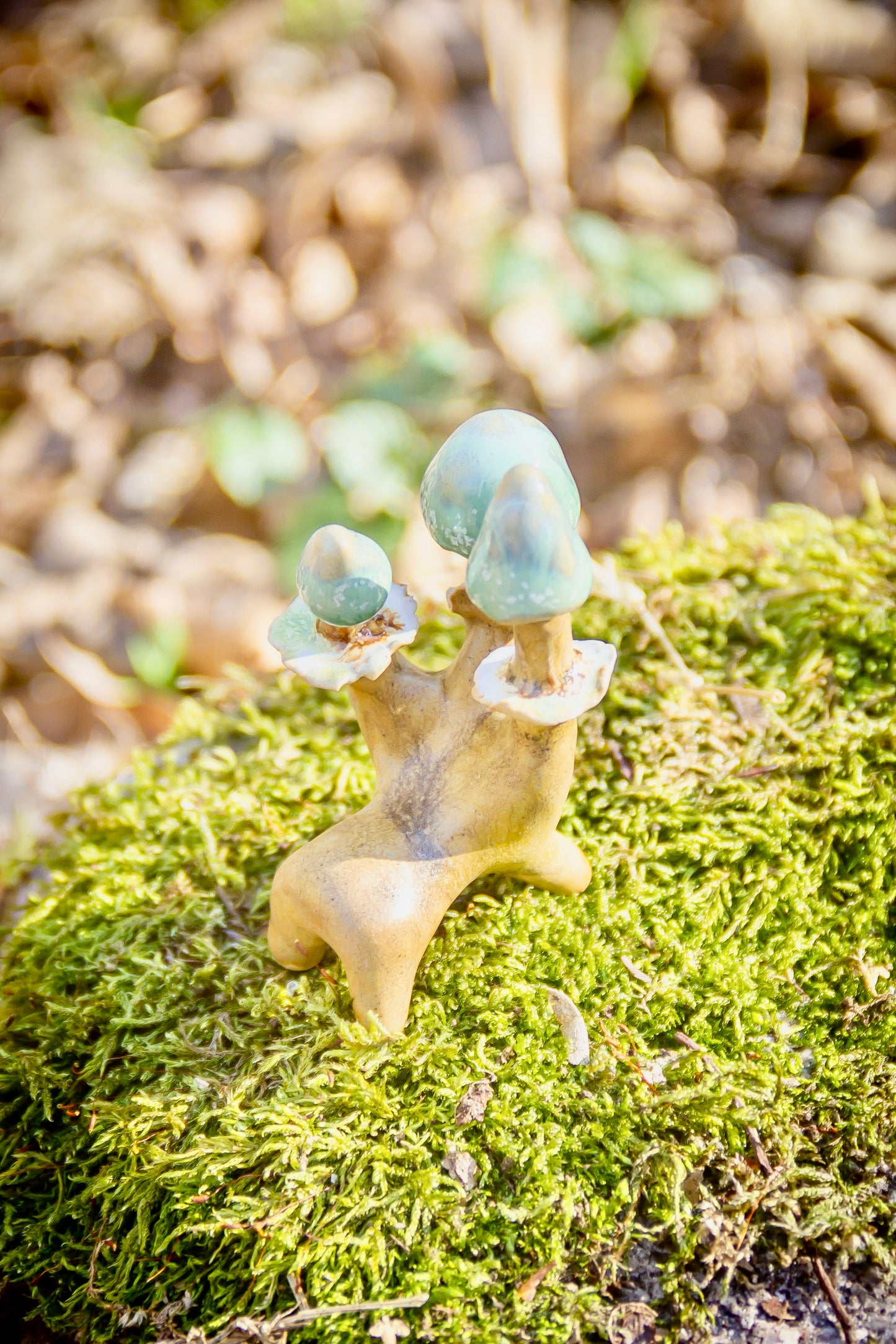 Grzybki ceramiczne beżowo-turkusowe mini