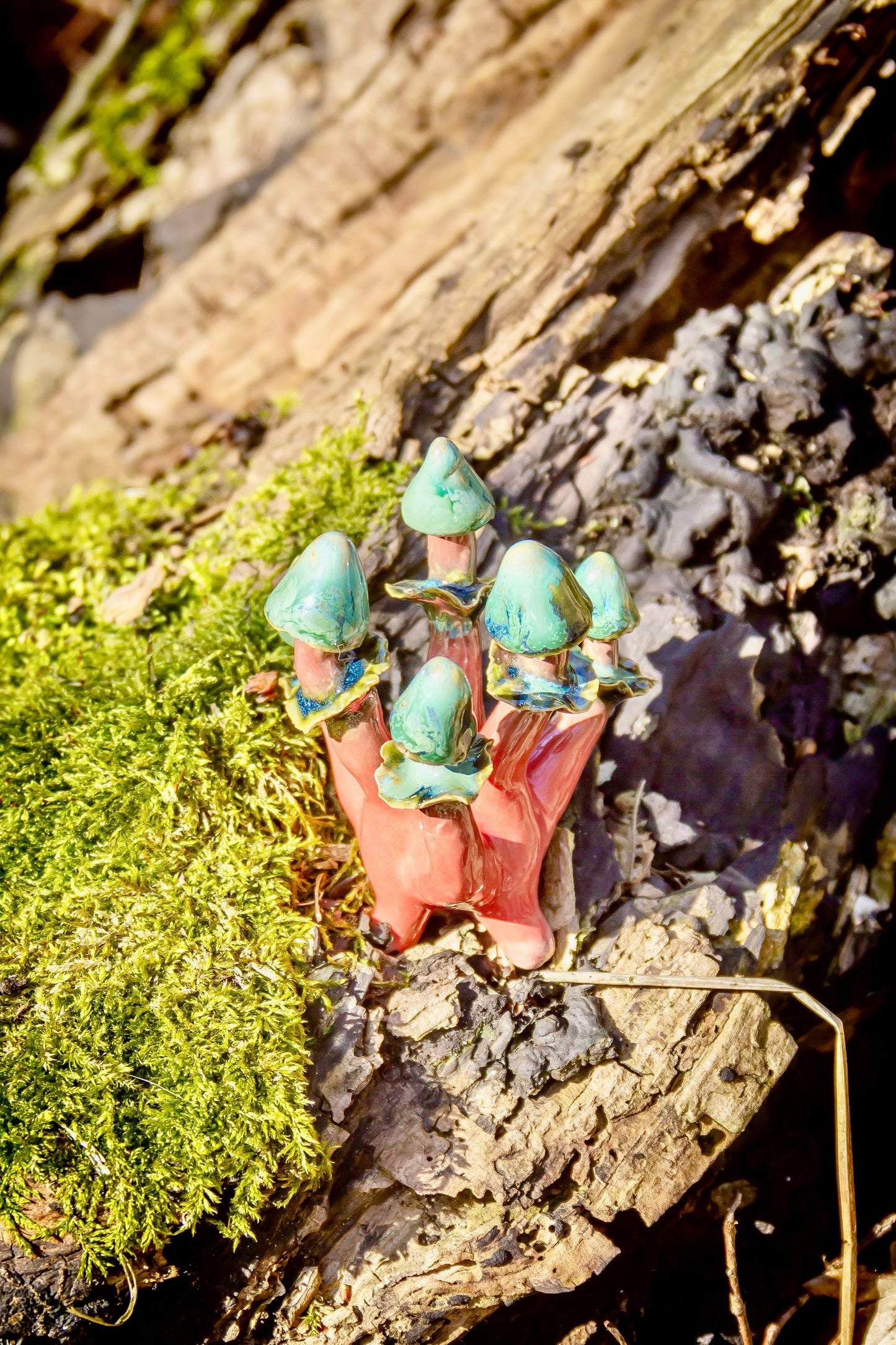 Grzybki ceramiczne czerwono-turkusowe mini