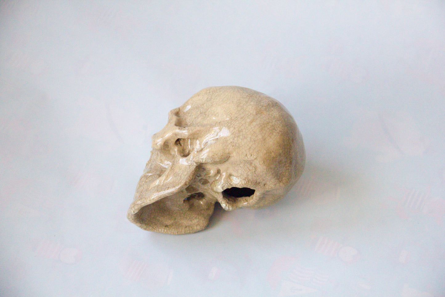 Czaszka ceramiczna w kolorze beżowym oraz efektem krakle