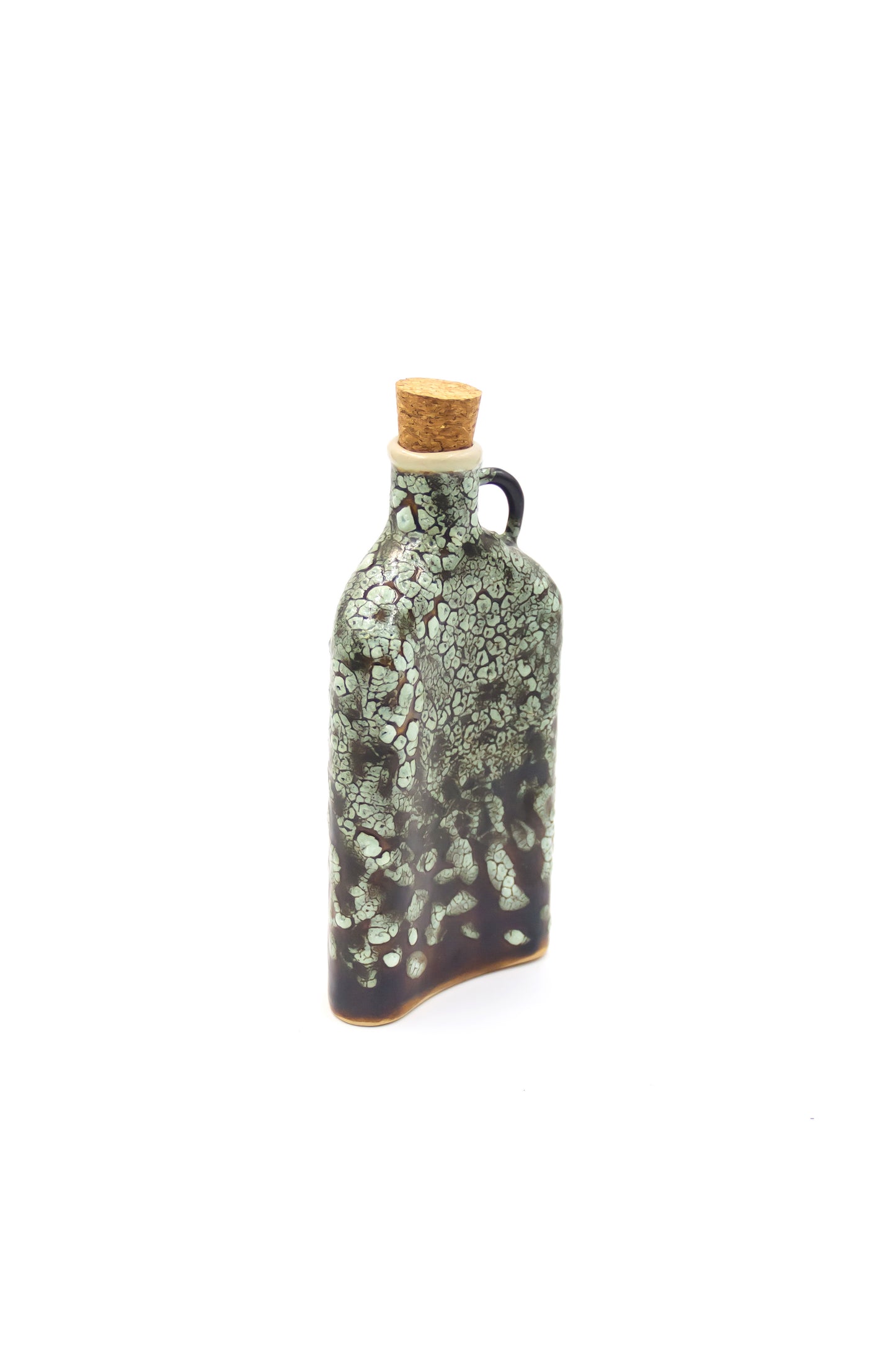 Butelka ceramiczna w kolorze zielono-brązowym