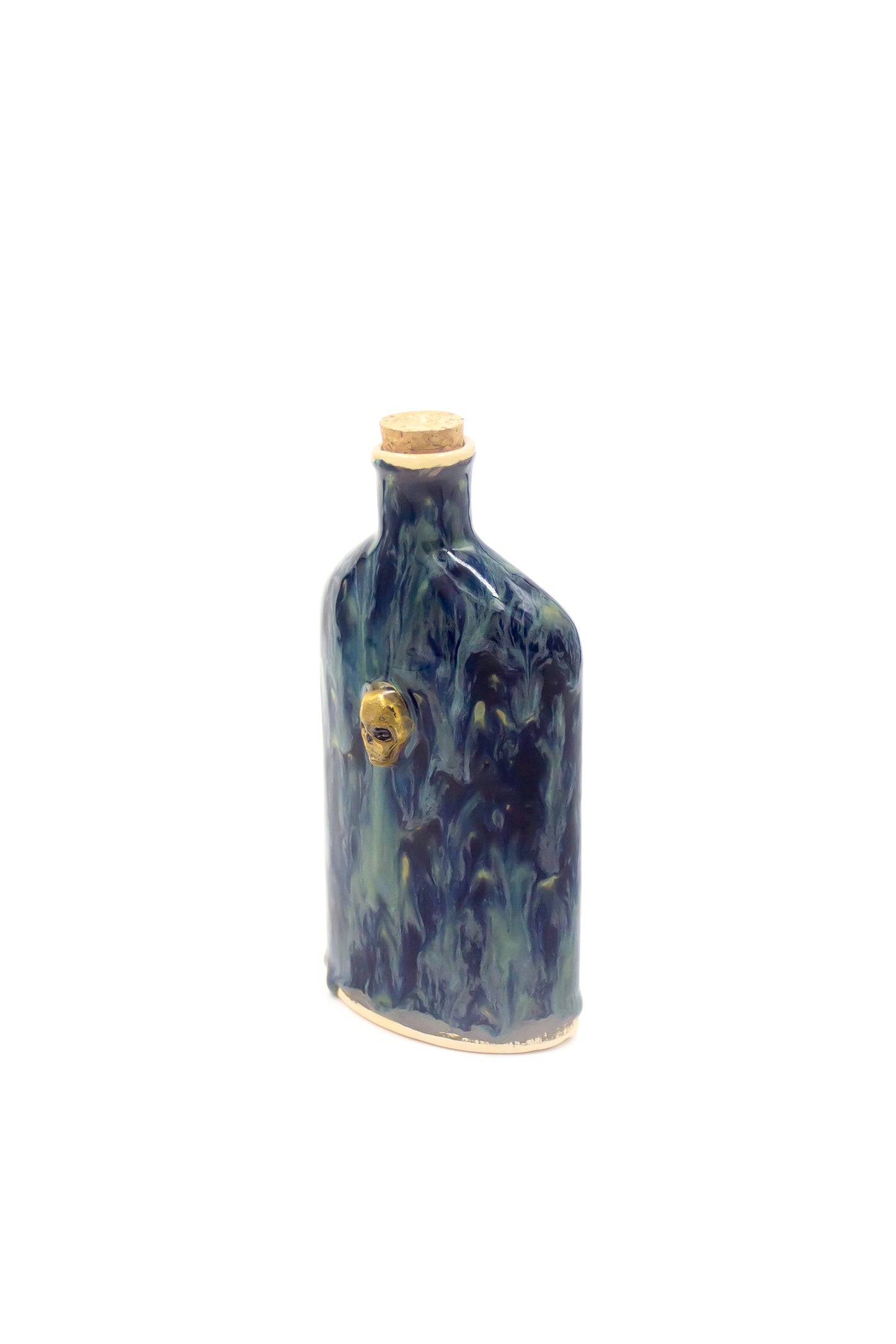Butelka ceramiczna w kolorze granatowo-zielonym z czaszką