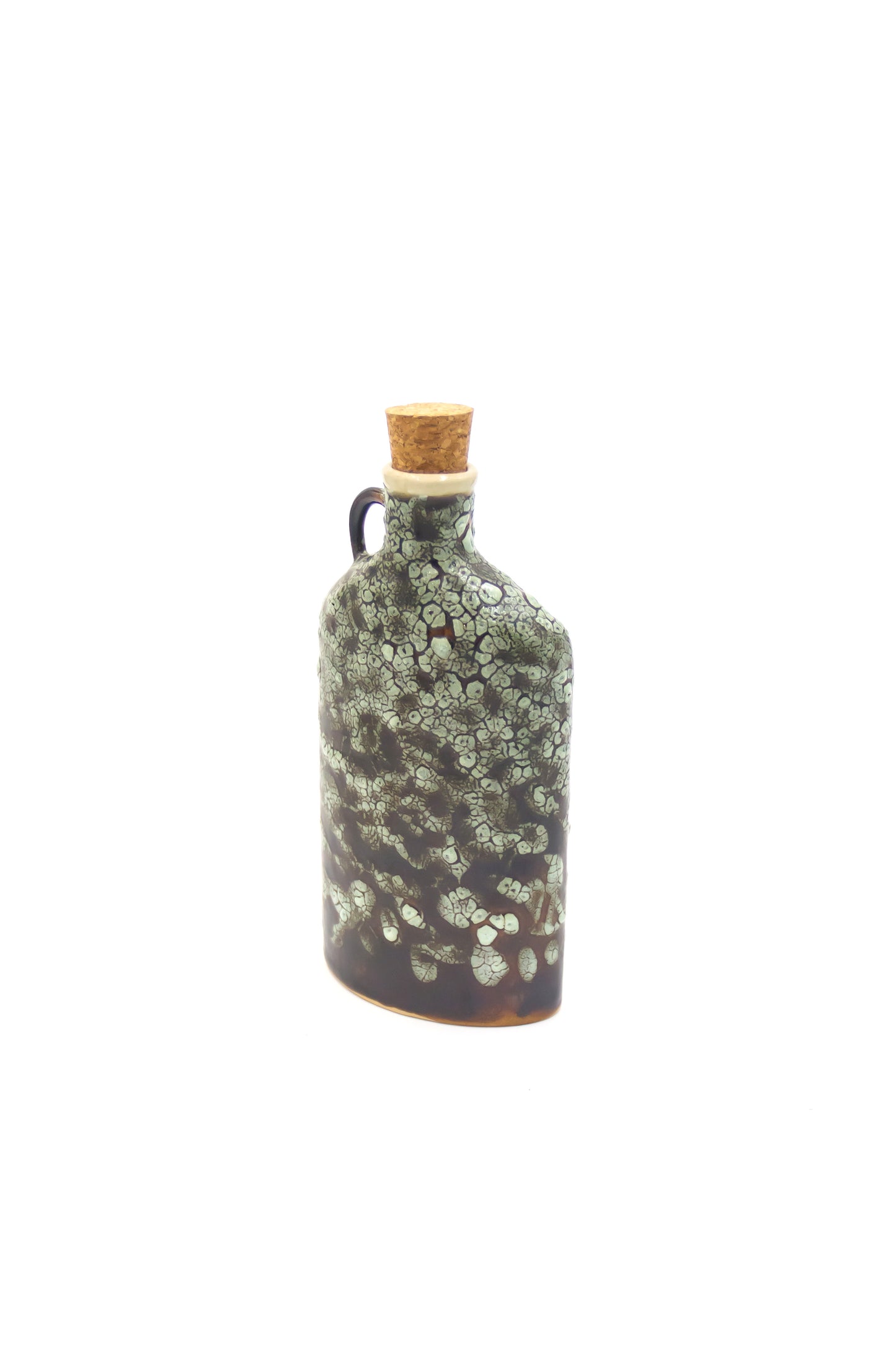 Butelka ceramiczna w kolorze zielono-brązowym