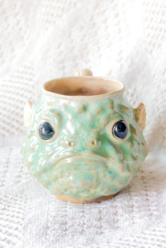 Kubek ceramiczny «Takifugu» zielono-beżowy