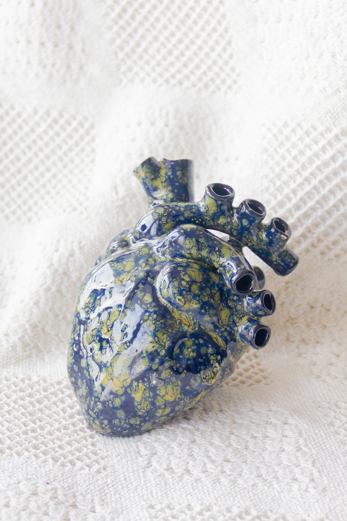 Serce ceramiczne żółto-granatowe