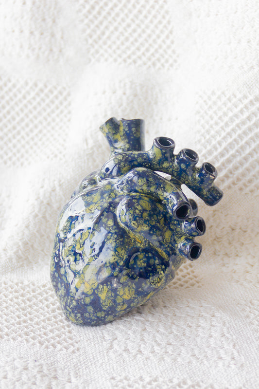 Serce ceramiczne żółto-granatowe