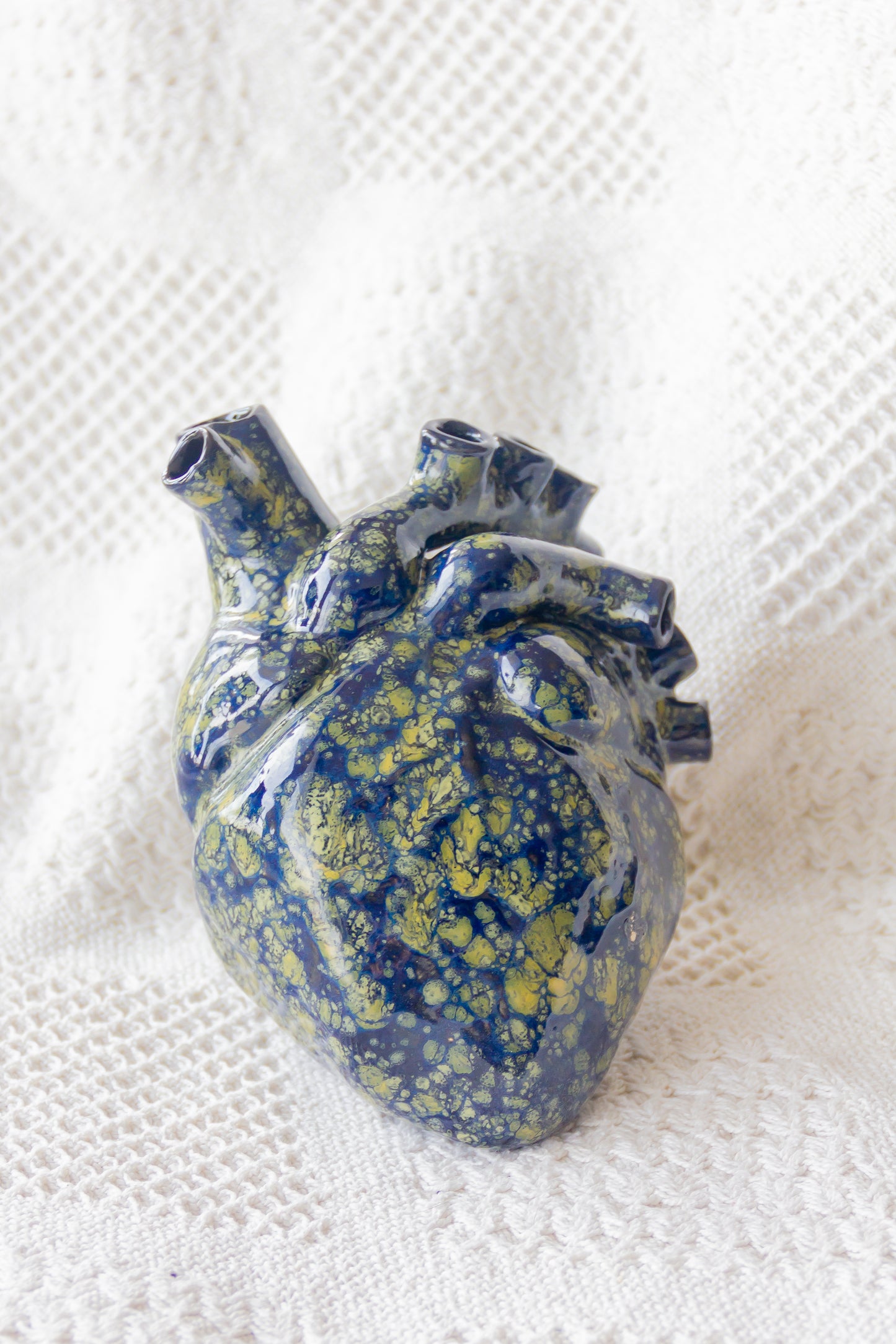 Serce ceramiczne żółto-granatowe