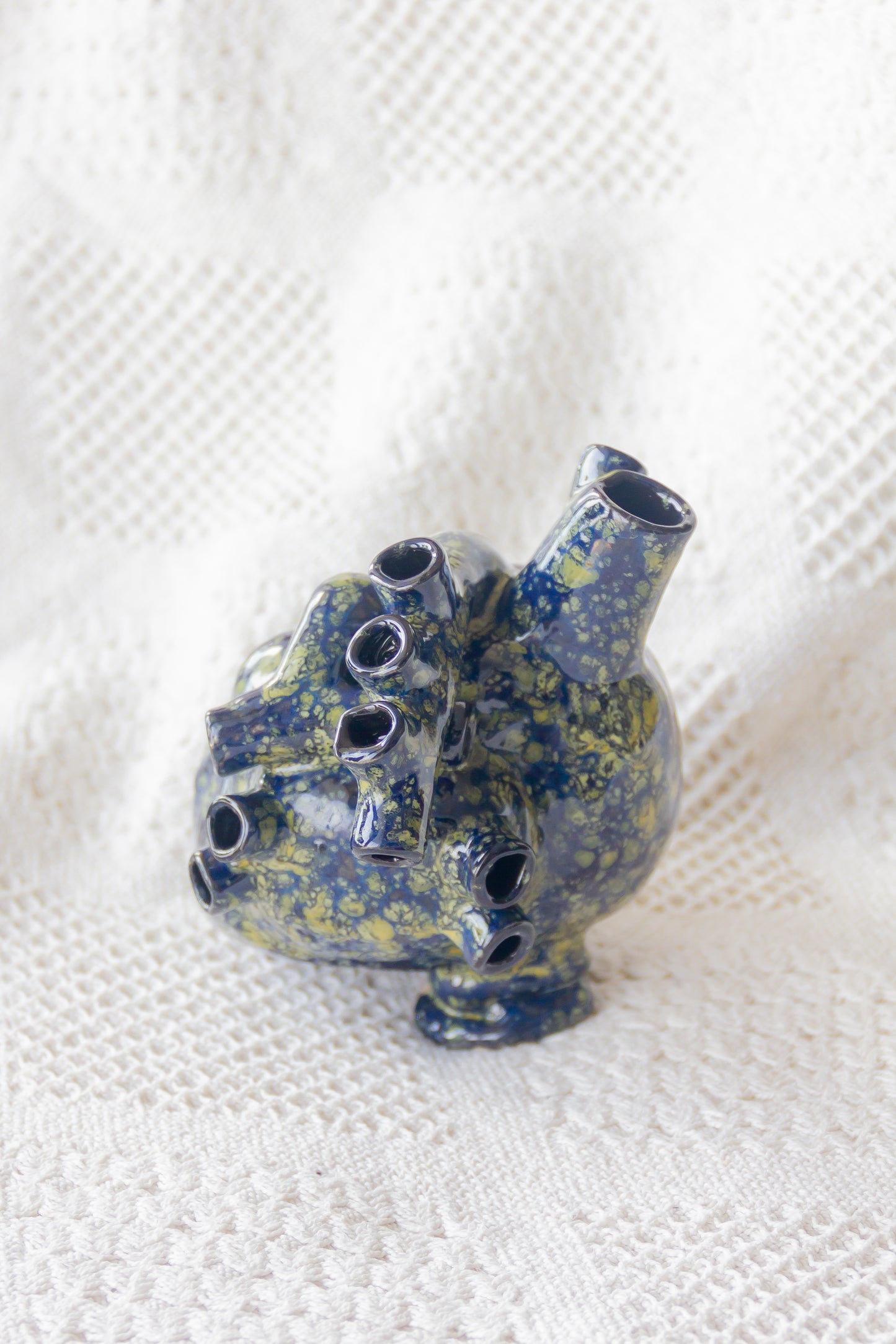 Serce ceramiczne żółto-granatowe