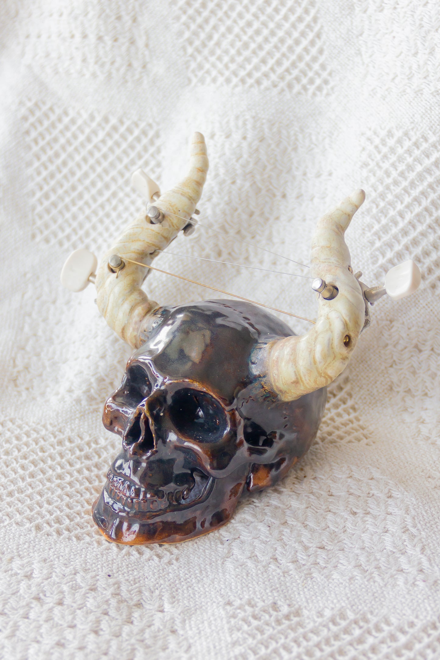 Crâne en céramique marron et noir