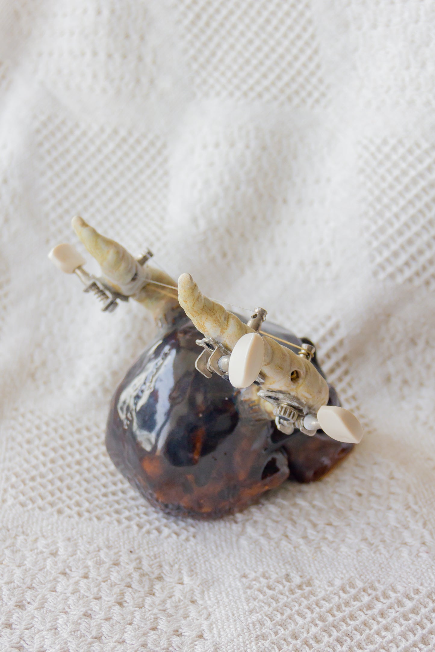 Crâne en céramique marron et noir