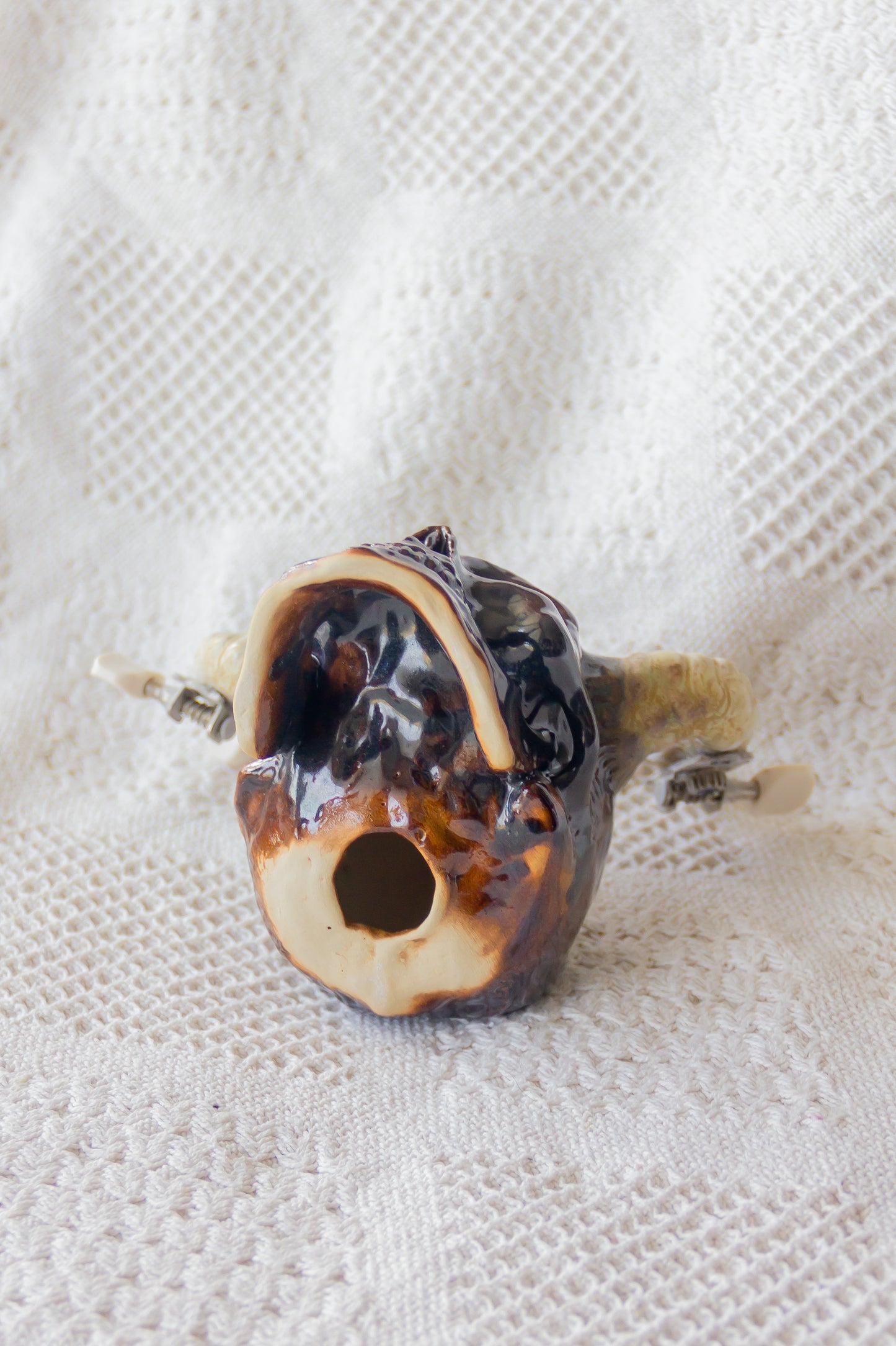 Crâne en céramique marron et noir
