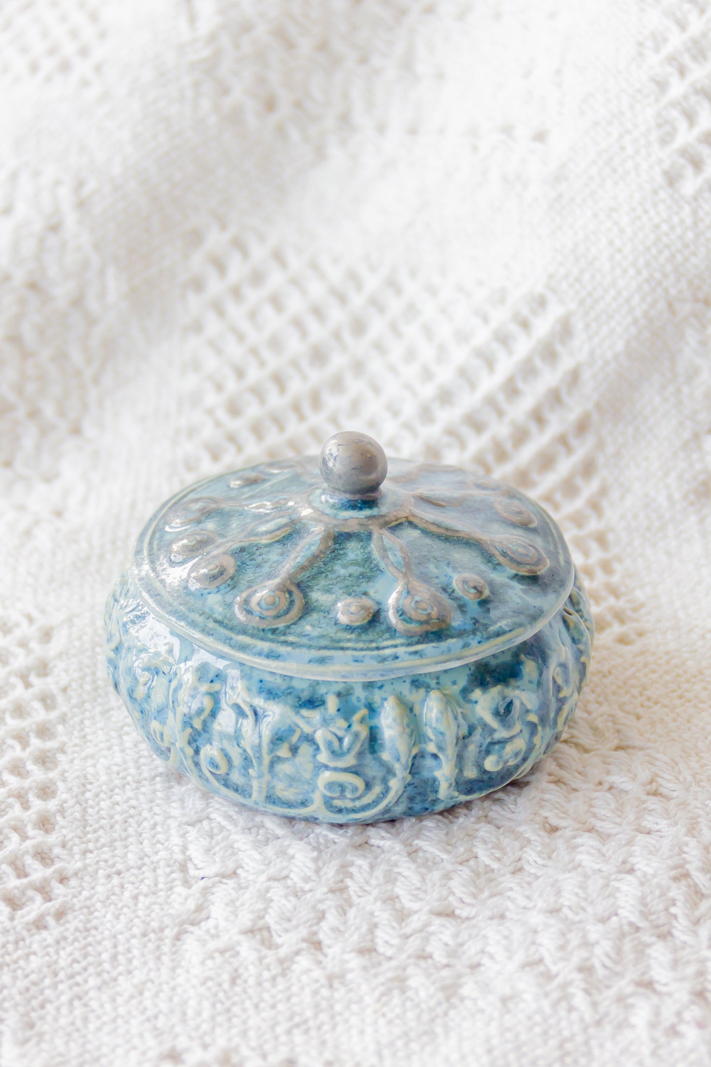 Szkatułka ceramiczna turkusowa