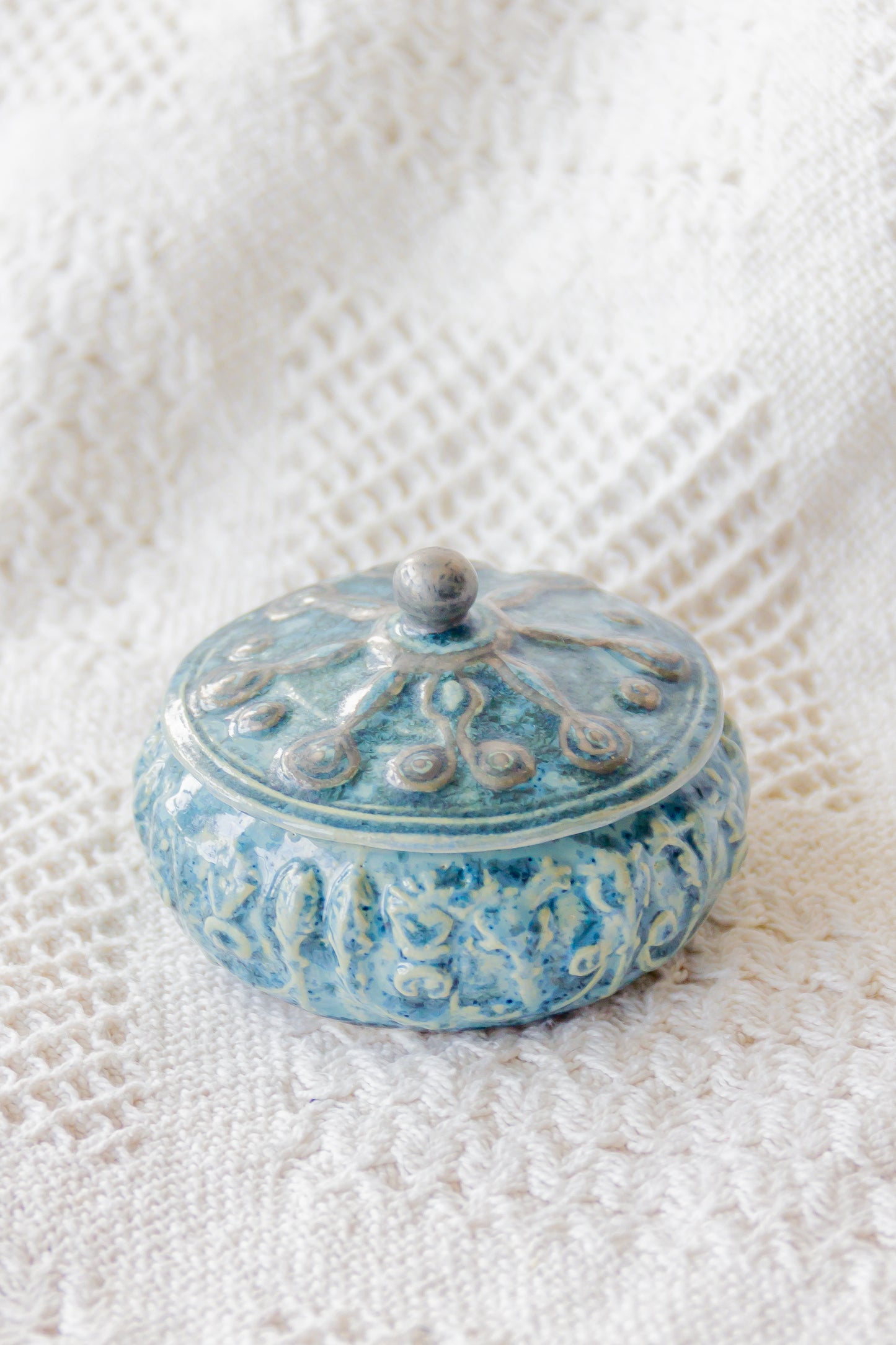 Szkatułka ceramiczna turkusowa