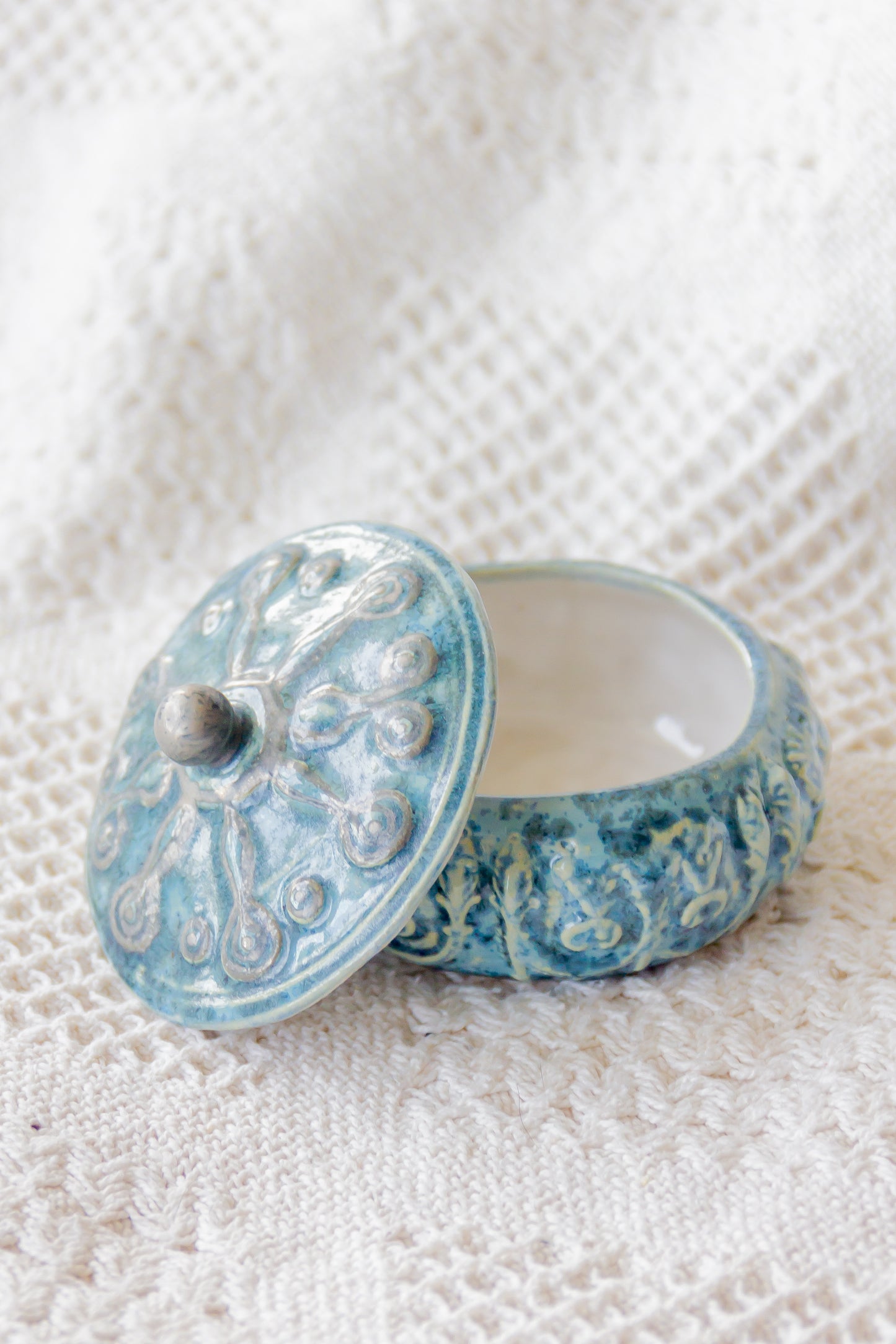 Szkatułka ceramiczna turkusowa