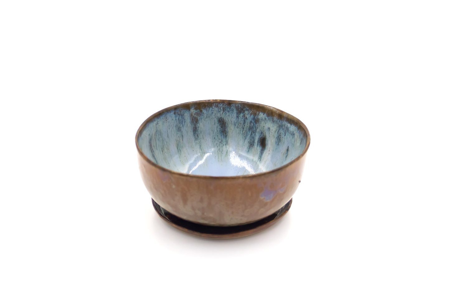 Miska ceramiczna w kolorze brązowo-niebieskim ze spodkiem