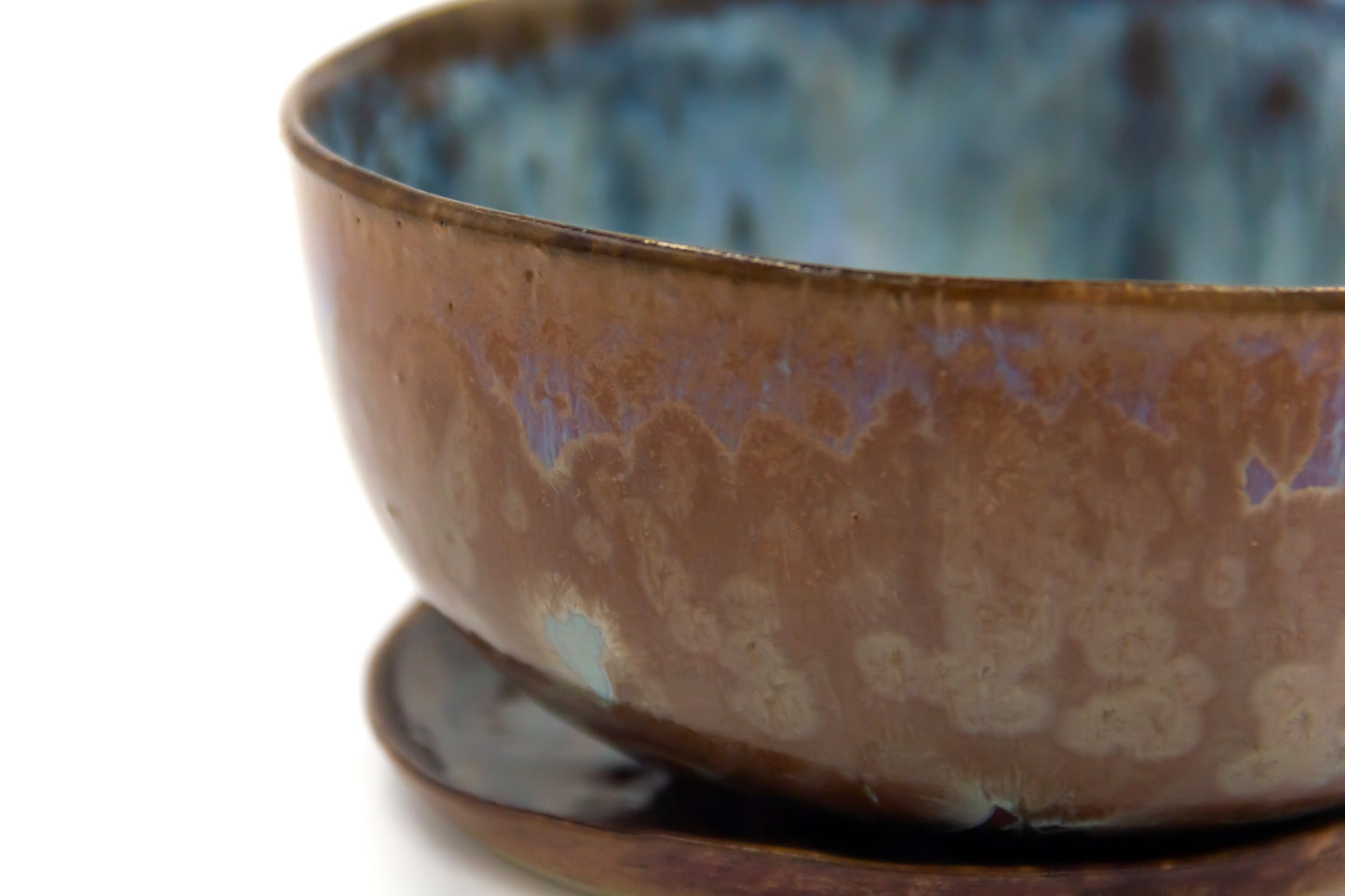 Miska ceramiczna w kolorze brązowo-niebieskim ze spodkiem