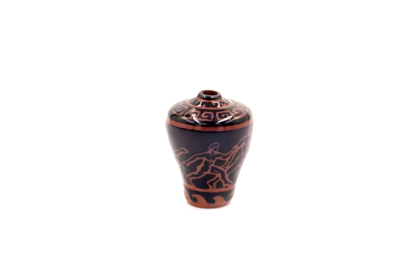 Wazonik ceramiczny w kolorze czarno-brązowym ze wzorem