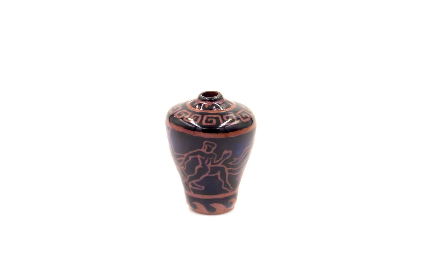 Wazonik ceramiczny w kolorze czarno-brązowym ze wzorem