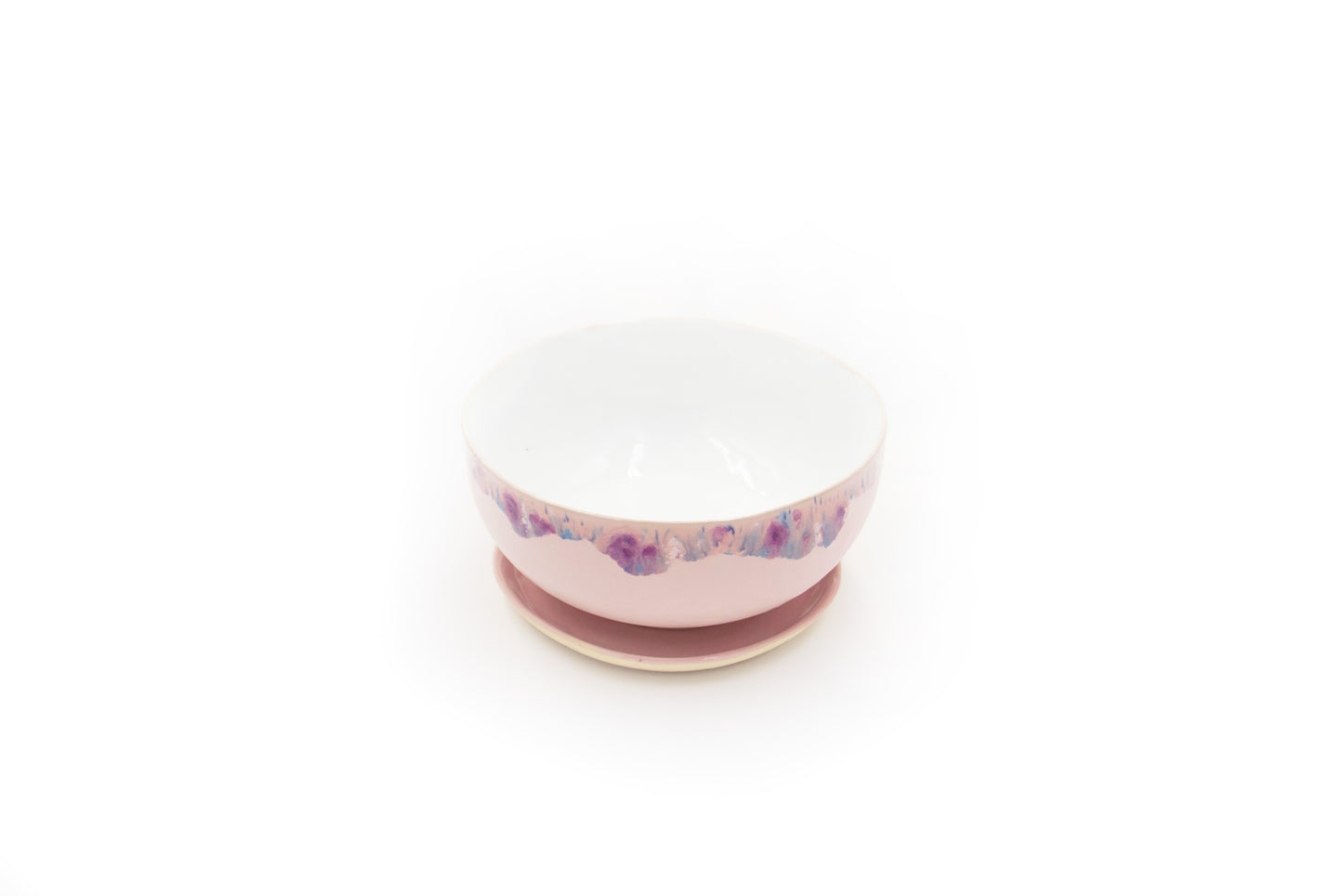 Miska ceramiczna w kolorze biało-różowym ze spodkiem