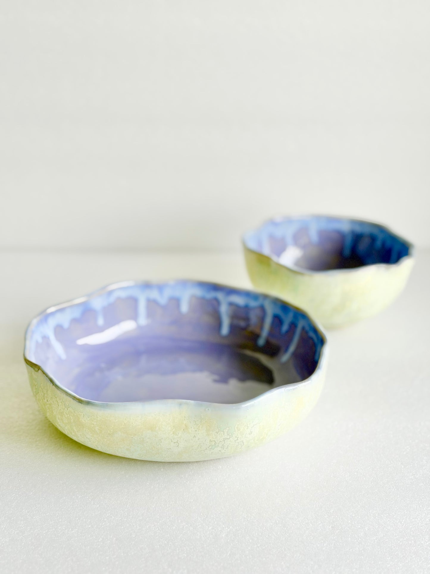 Grand bol en céramique, beige et vert