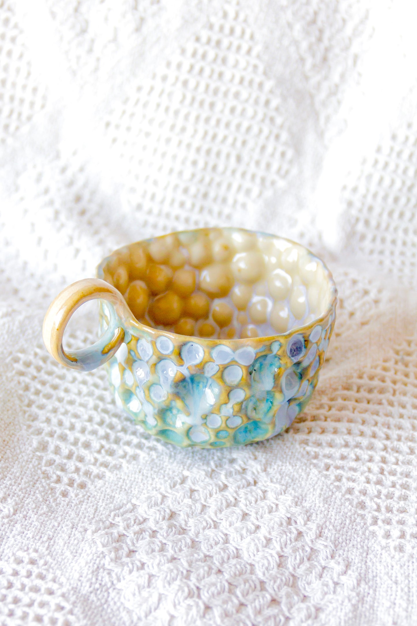 Tasse en céramique "Bulles" jaune et verte