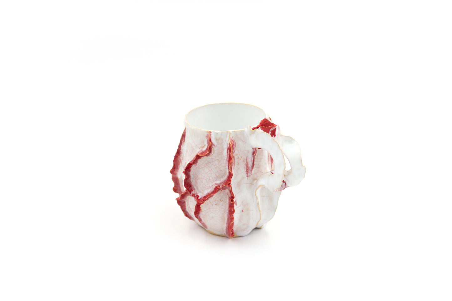 Kubek ceramiczny w kolorze biało-czerwonym